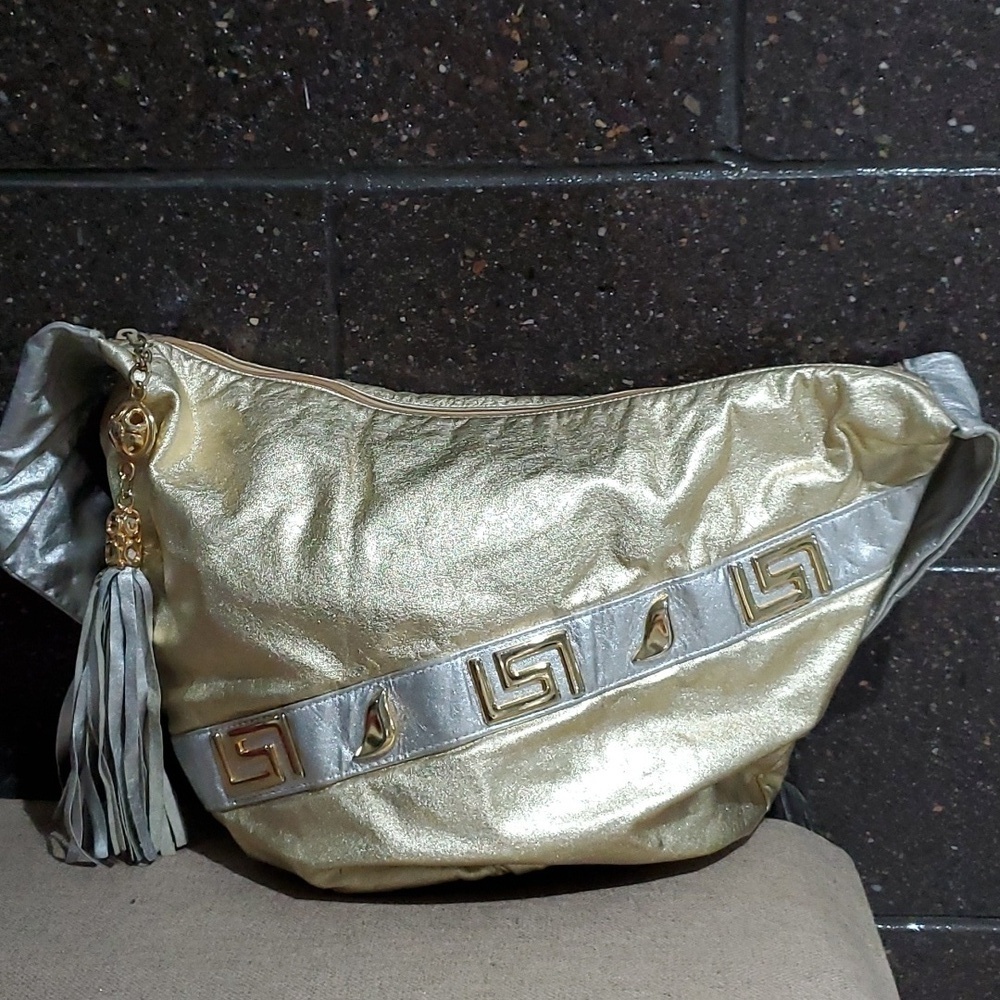 VINTAGE PAUL JOSEPH HANDBAG  GOLD SILVER PURSE RETRO BAG MOBWIFE